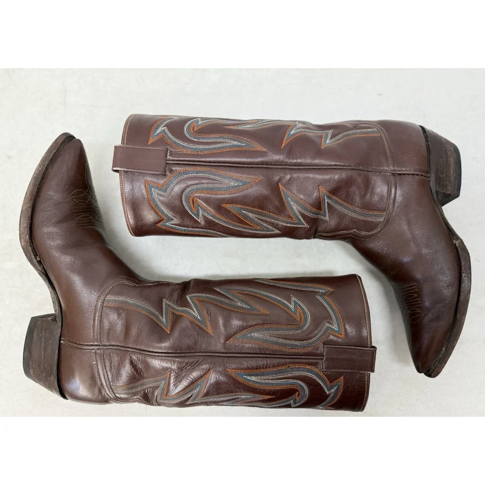 AUSTIN HALL BOOTS Handmade Men’s Brown Leather Western Cowboy Boots - Picture 8 of 15